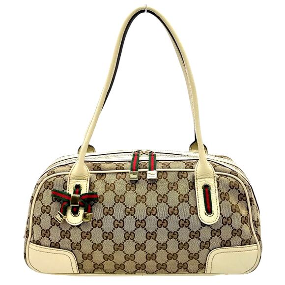 Authentic Gucci GG Beige/White Prince Sherry Line Boston Bag - Picture 1 of 15